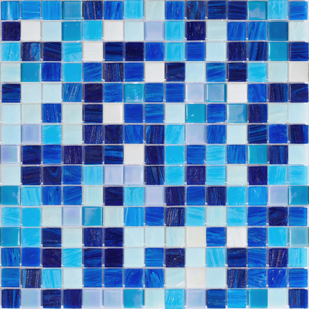 Dark Blue and White Glossy Glass Mosaic Tile