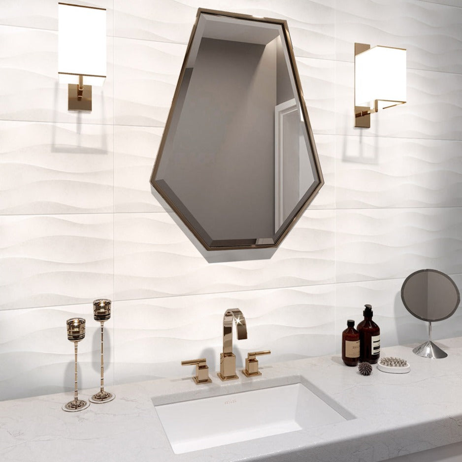 6 pack White 11.7-in W x 35.2-in L Modern Satin Ceramic Wall and Floor Tile (17.16 Sq ft/case) - Sample