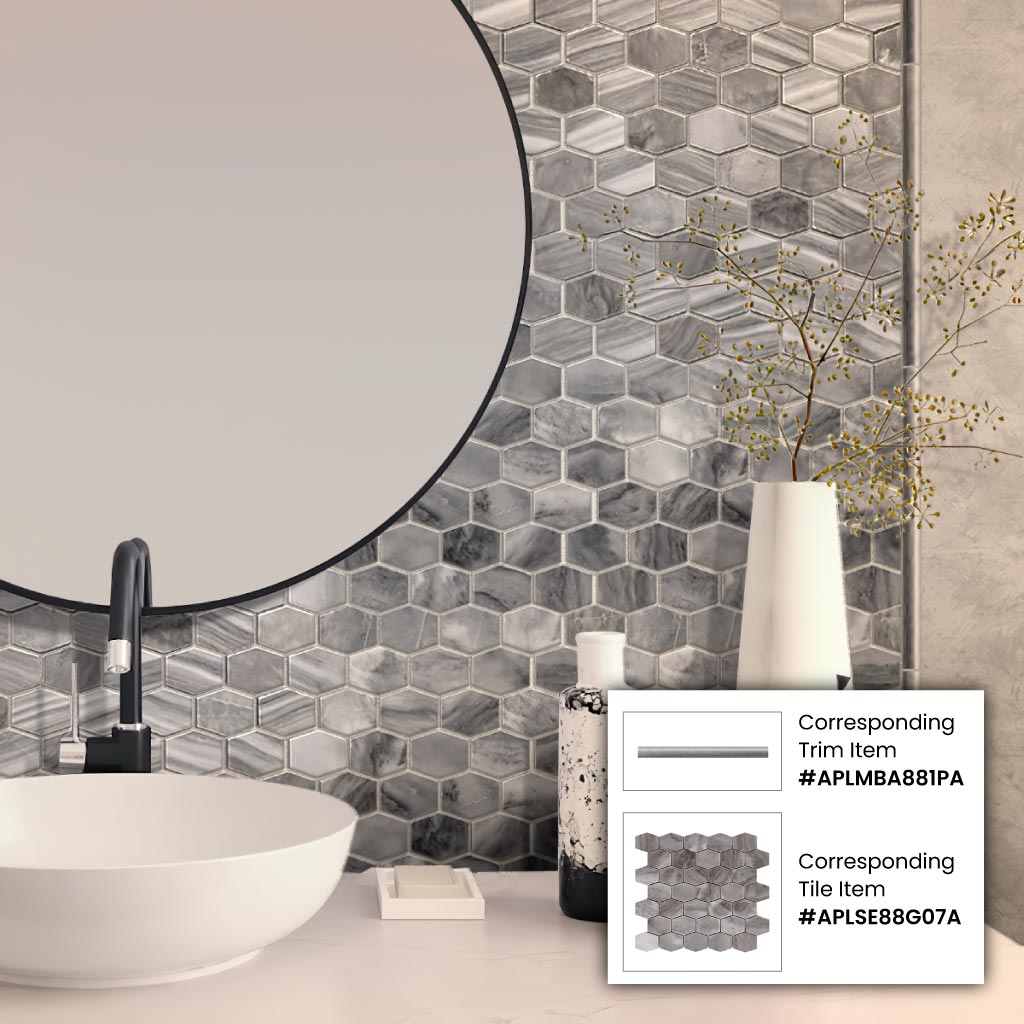 Gray 12x12 Polished Hexagon Marble Mosaic Tile (5 pack, 4.875 sq ft/case) - Sample