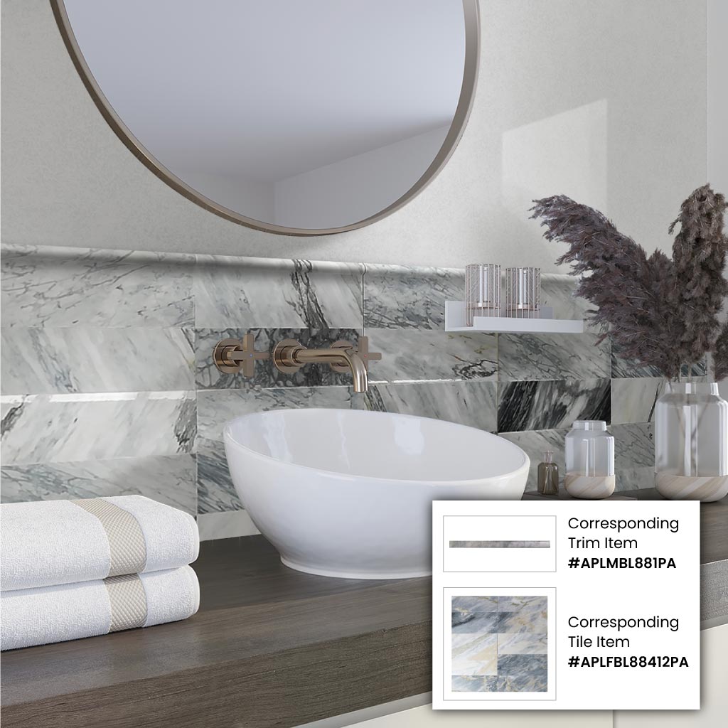 Gray 4x12 Polished Subway Marble Tile (15 pack, 5 sq ft/case) - Sample