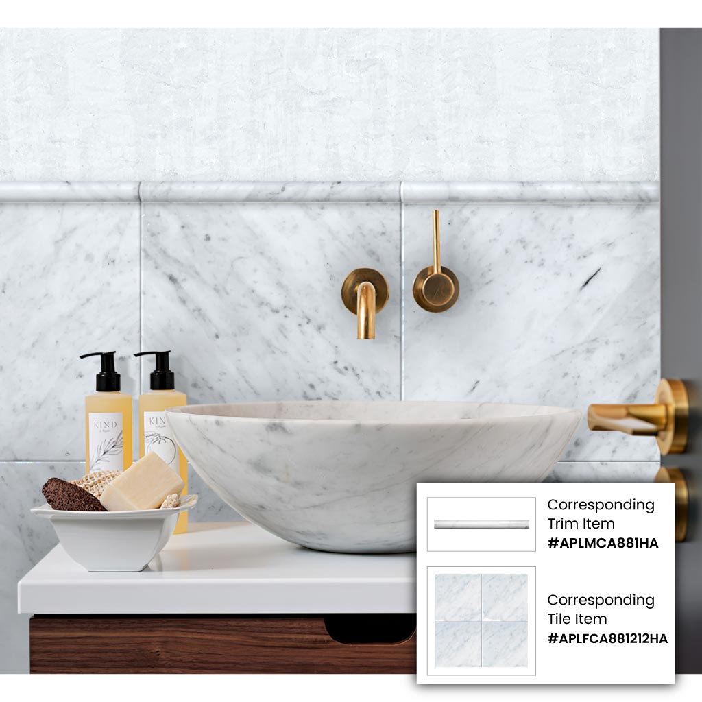 White 0.5x12 Honed Marble Pencil Tile Trim (10 pack, 0.5 sq ft/case) - Sample