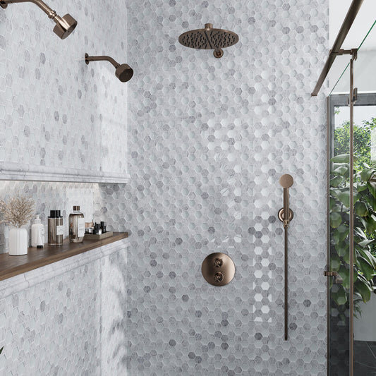 White 2x12 Polished Marble Round Chair Rail Tile Trim (10 pack, 1.667 sq ft/case) - Sample