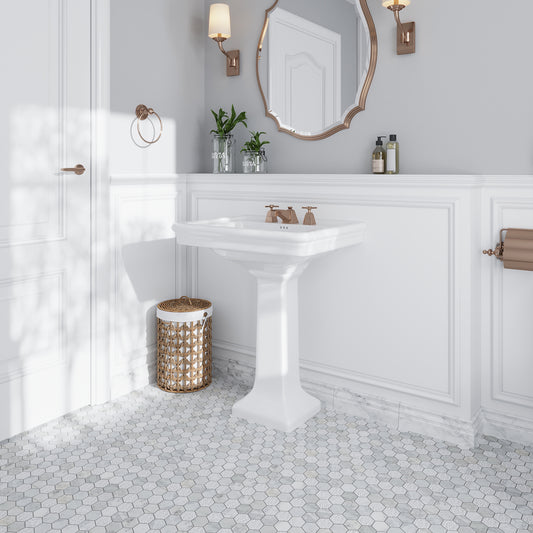 5 pack White 11.8 x 12 in. Hexagon Glass and Marble Polished and Etched Mosaic Floor and Wall Tile (4.92 sq ft/case)