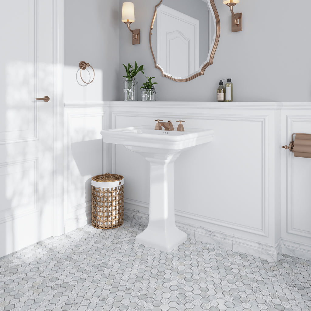 White 12x12 Polished Etched Hexagon Marble Mosaic Tile (5 pack, 4.92 sq ft/case) - Sample