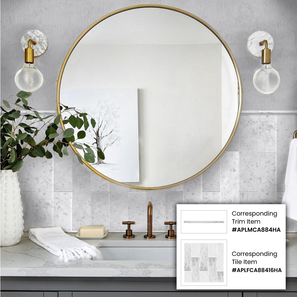 10 pack Pearl White 0.8-in W x 12-in L Marble Honed Pencil Liner Tile Trim (0.67 Sq ft/case) - Sample