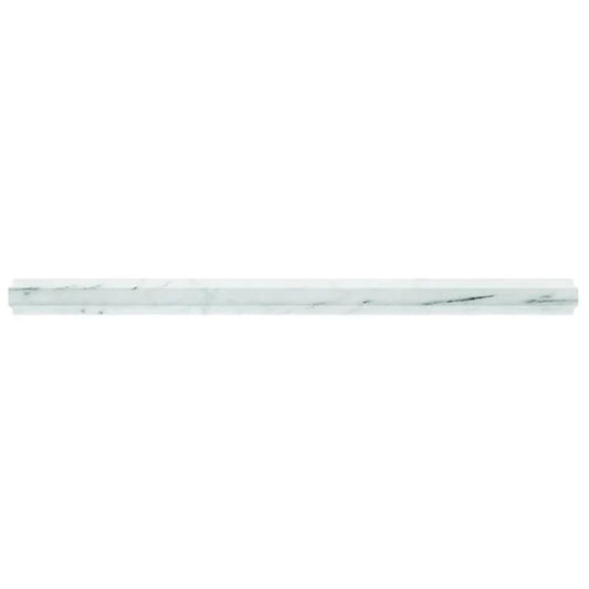 polished pearl white bianco carrara marble pencil tile trim with subtle gray veining