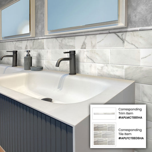 White 0.5x12 Marble Honed Pencil Tile Trim (10 pack, 0.5 sq ft/case) - Sample