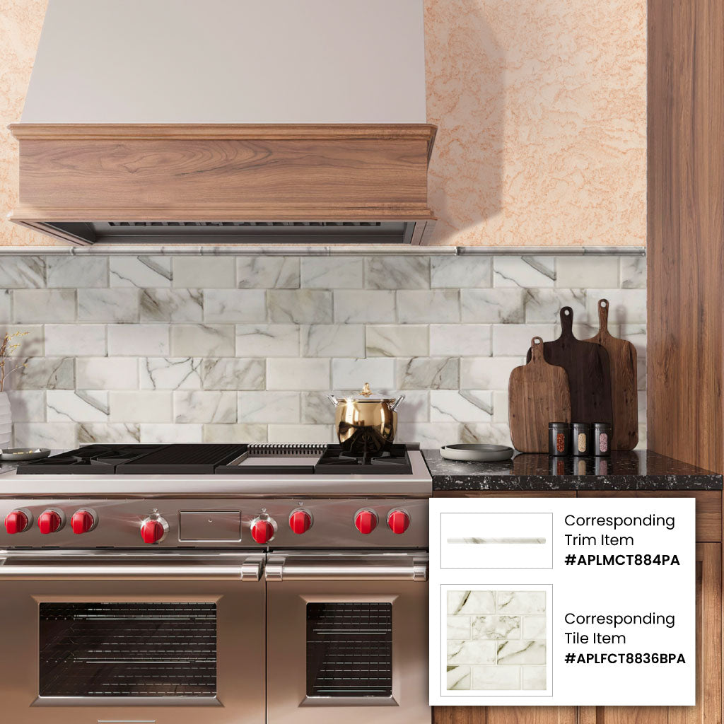 Snow White 0.8x12 Polished Marble Pencil Tile Trim (10 pack, 0.667 sq ft/case) - Sample