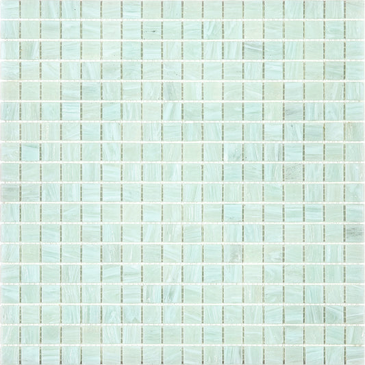 Glossy ice green glass mosaic tile sheet with uniform small square pieces for walls and floors