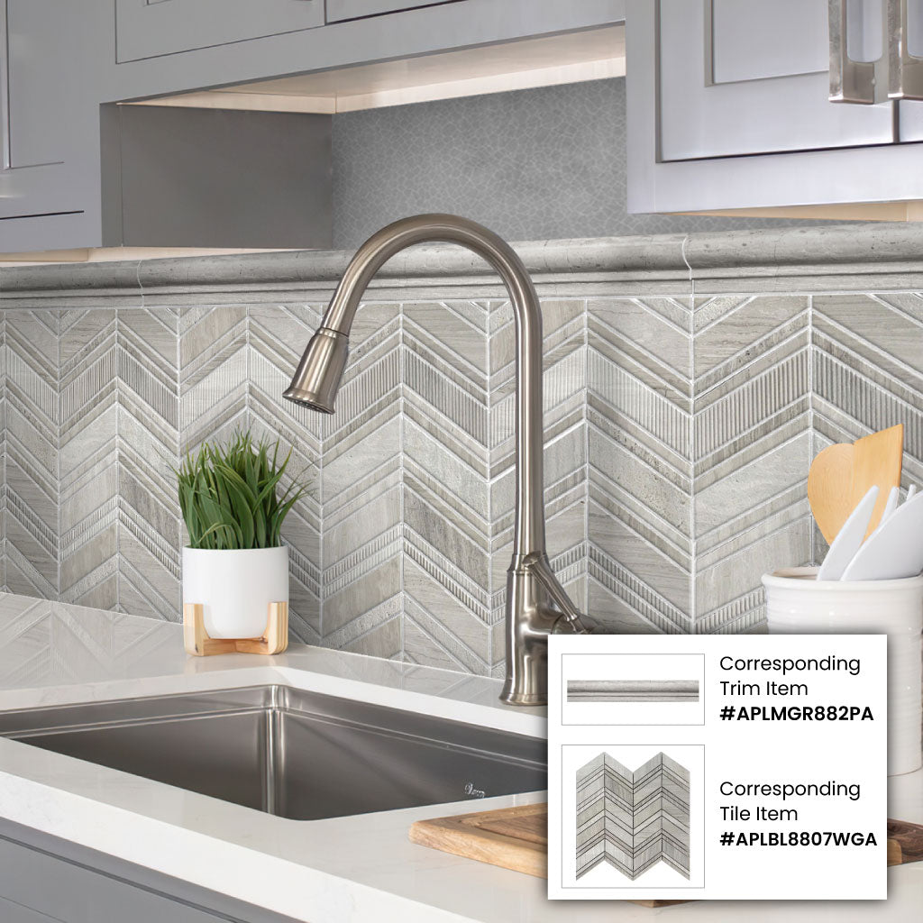 Gray 13x13 Polished Etched Herringbone Marble Mosaic Tile (5 pack, 6.09 sq ft/case) - Sample