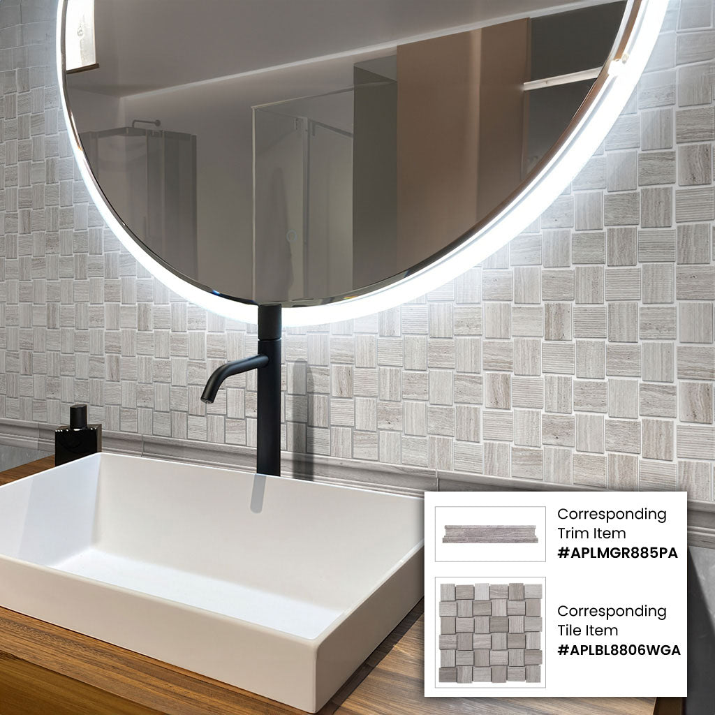 Gray 11x11 Polished Etched Brick Marble Mosaic Tile (5 pack, 4.13 sq ft/case) - Sample