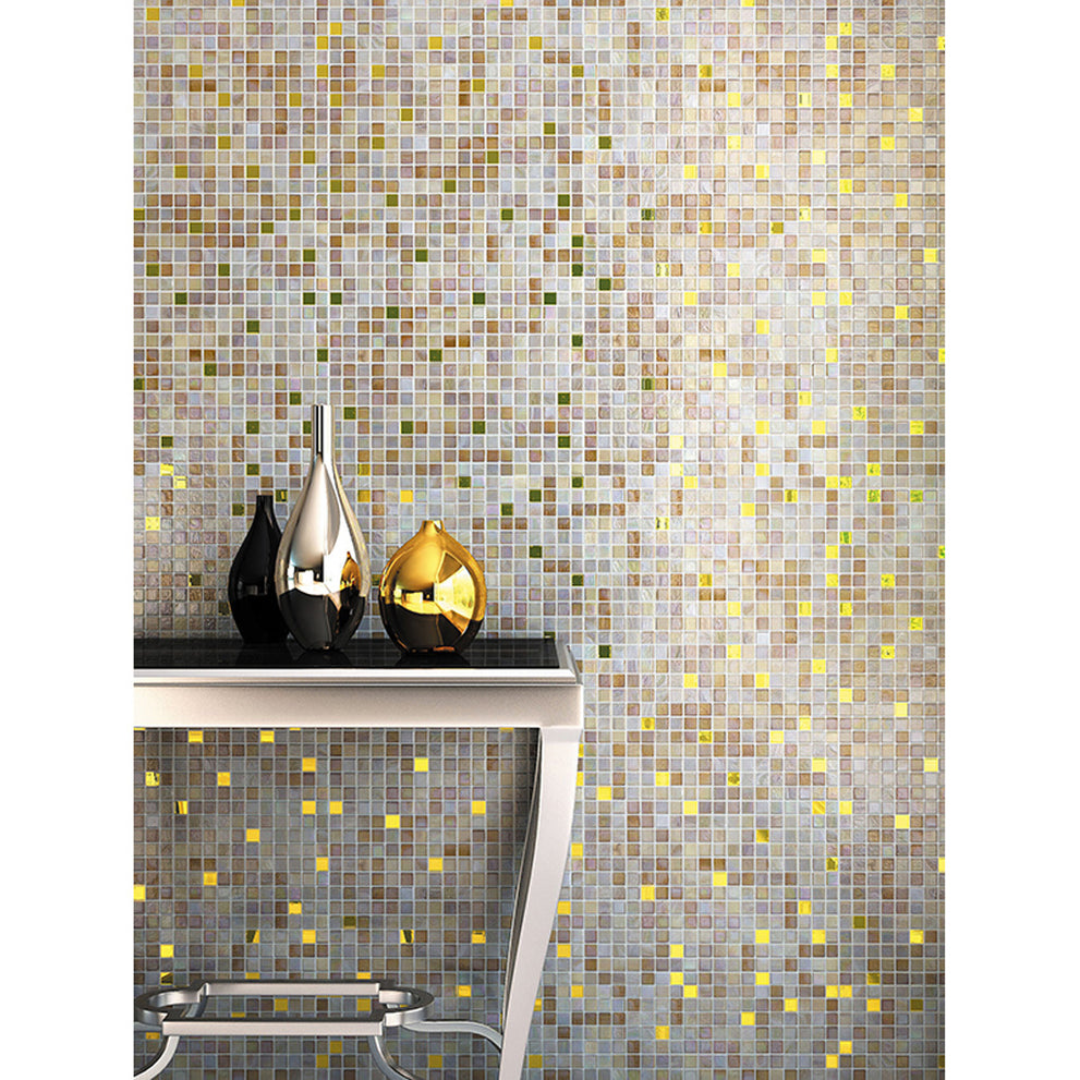 12x12 White And Gold Glossy Glass Mosaic Tile White And Gold Glass