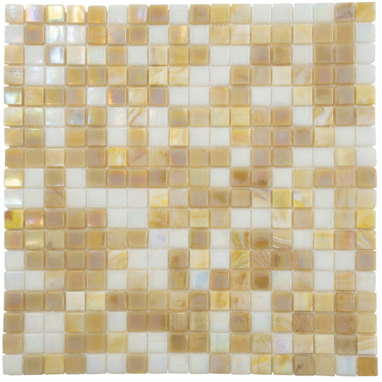 Glossy yellow gold and white 12x12 glass mosaic tile sheet for walls and floors