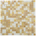 Glossy yellow gold and white 12x12 glass mosaic tile sheet for walls and floors