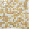 Glossy yellow gold and white square glass mosaic tiles in 11.6x11.6 size for wall and floor