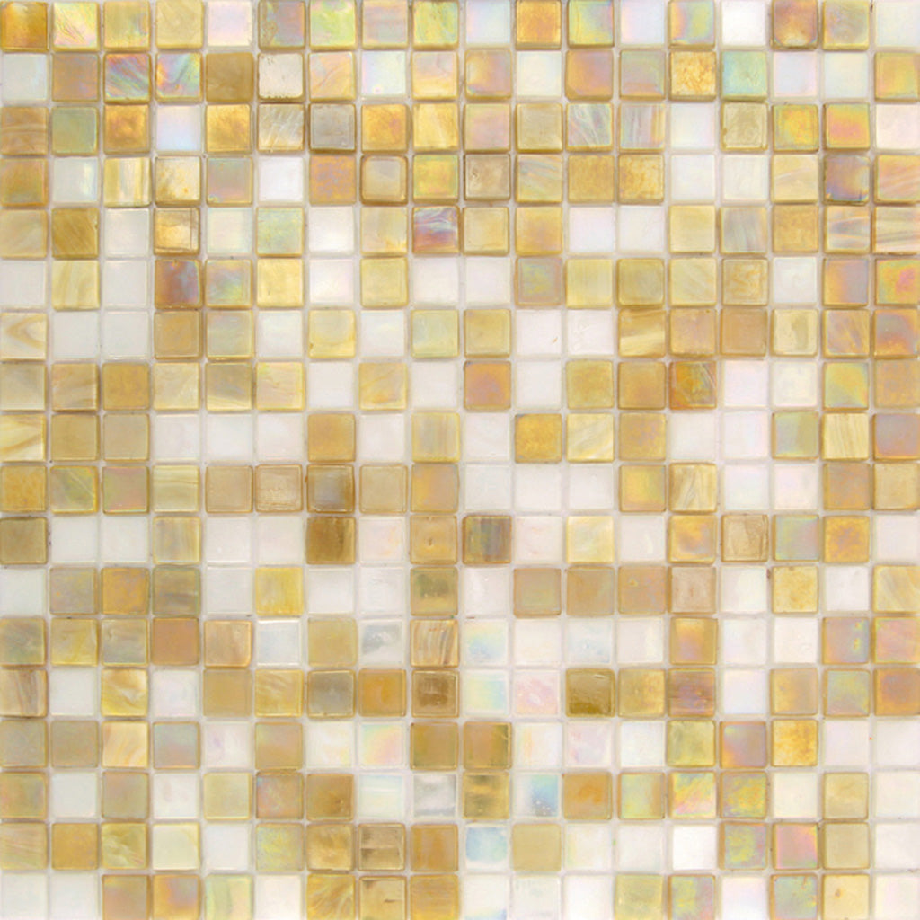 Yellow Gold and White Glossy Glass Mosaic Tile