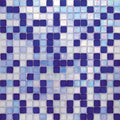 Glossy royal blue and white 12x12 glass mosaic tile with iridescent finish for walls and floors