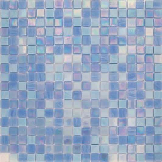 Glossy sky blue 12x12 glass mosaic tile with iridescent finish for wall and floor