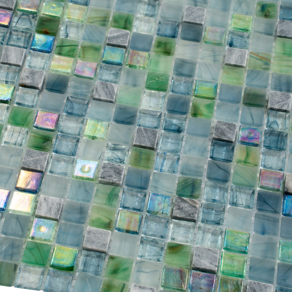 Apollo Tile Mingles Blue and Yellow 12-in x 12-in Glossy Glass Uniform Squares Floor and Wall Tile (20-sq. ft/ Carton)