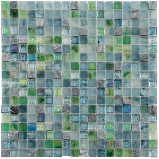 20-pack Mingles 11.6 in. x 11.6 in. Glossy Stone Blue and Green Glass Mosaic Wall and Floor Tile (18.69 sq ft/case)