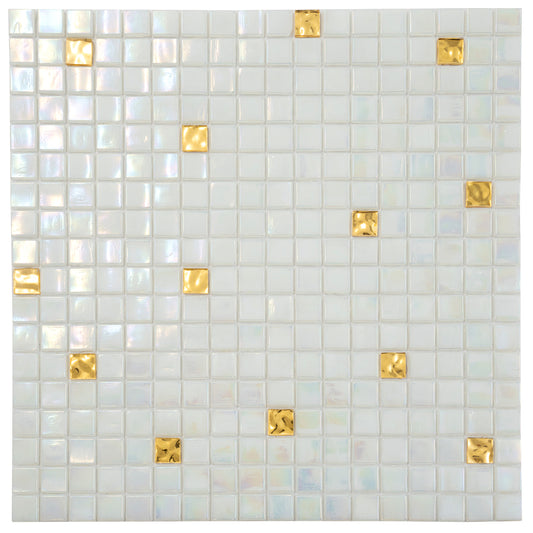 20-pack Mingles 11.6 in. x 11.6 in. Glossy White and Gold Glass Mosaic Wall and Floor Tile (18.69 sq ft/case)