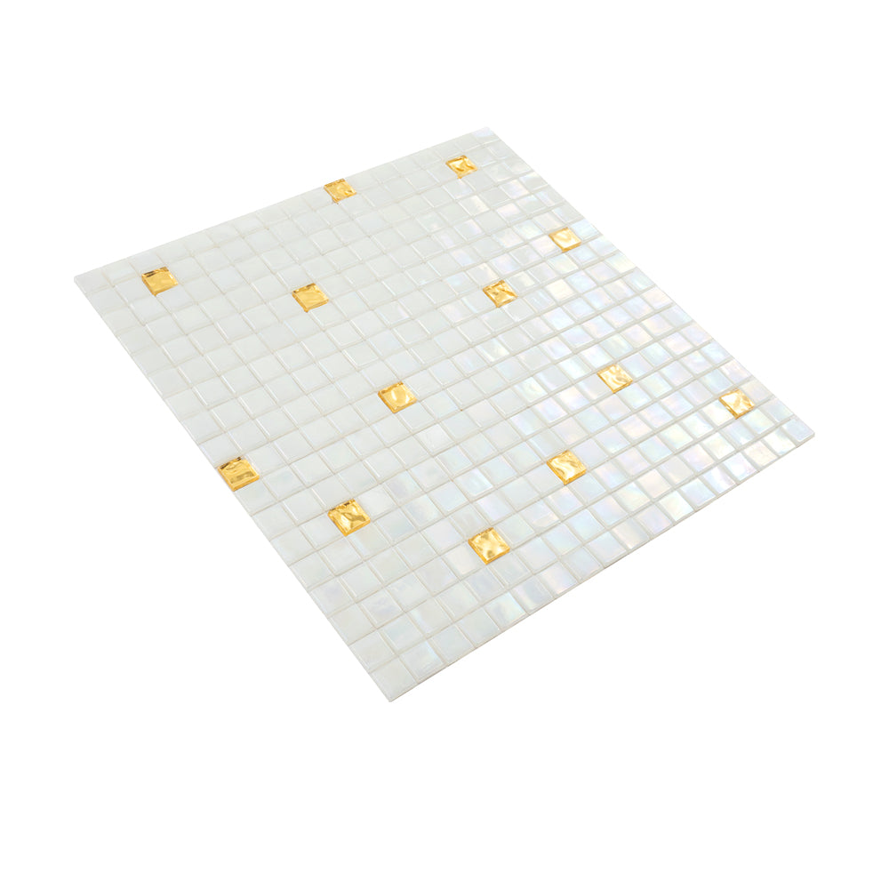 20-pack Mingles 11.6 in. x 11.6 in. Glossy White and Gold Glass Mosaic Wall and Floor Tile (18.69 sq ft/case)