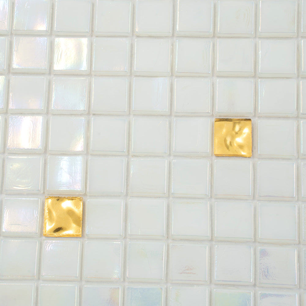 20-pack Mingles 11.6 in. x 11.6 in. Glossy White and Gold Glass Mosaic Wall and Floor Tile (18.69 sq ft/case)