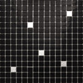 glossy black square glass mosaic tile sheet with scattered white textured and plain tiles