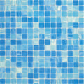 glossy olympic blue glass mosaic tiles in a 12x12 inch square pattern with varied blue shades