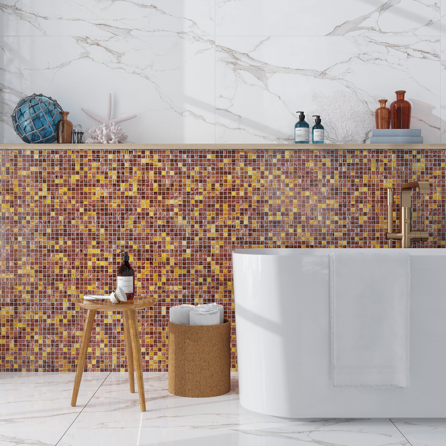 Sample - Brown Yellow 12x12 Glossy Uniform Square Glass Mosaic Tile (20 pack, 20 sq ft/case)