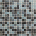 12x12-inch glossy mosaic tile sheet with mixed dark gray and blue square glass tiles for walls and floors