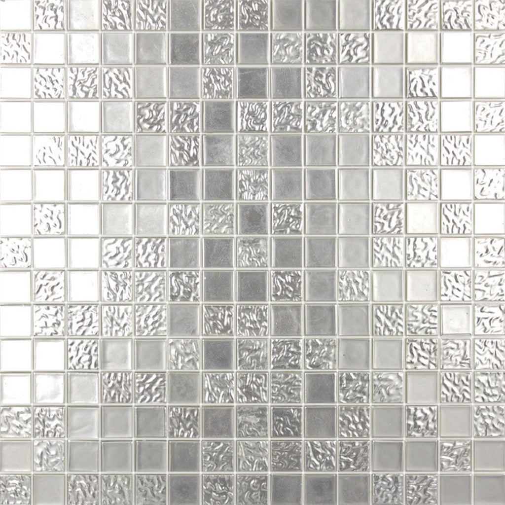 Gray and Silver Glossy Glass Mosaic Tile