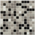 12x12 gray black glossy glass mosaic tile sheet with uniform square tiles in varying shades of gray and black