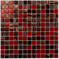 Berry red and brown glossy glass mosaic tile sheet with 1x1 square tiles for backsplash and walls
