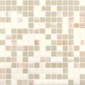 Glossy white and beige square glass mosaic tile with subtle variations and smooth finish