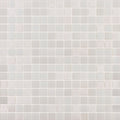 Glossy pearl white 12x12 square glass mosaic tile sheet with uniform small tiles and light grout