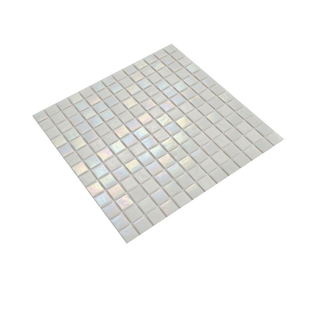 20-pack Mingles 12 in. x 12 in. Glossy Cotton White Glass Mosaic Wall and Floor Tile (20 sq ft/case)