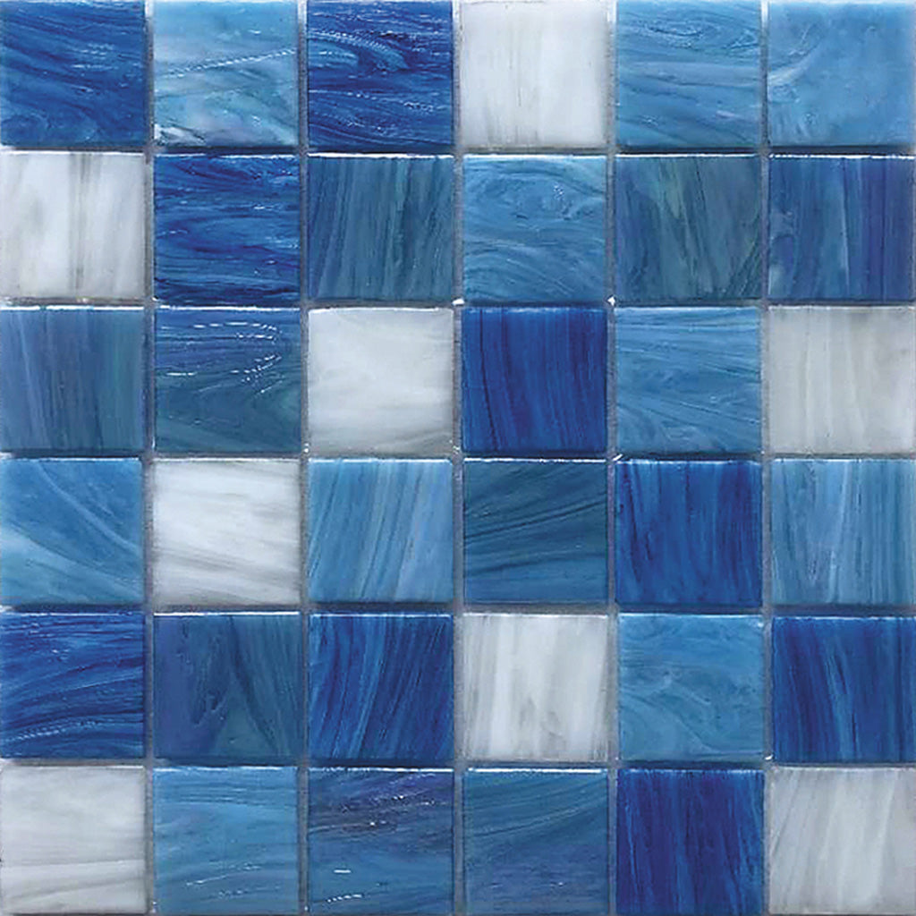 Blue White 12x12 Glossy Glass Uniform Square Mosaic Tile (20 pack, 20 sq ft/case) - Sample