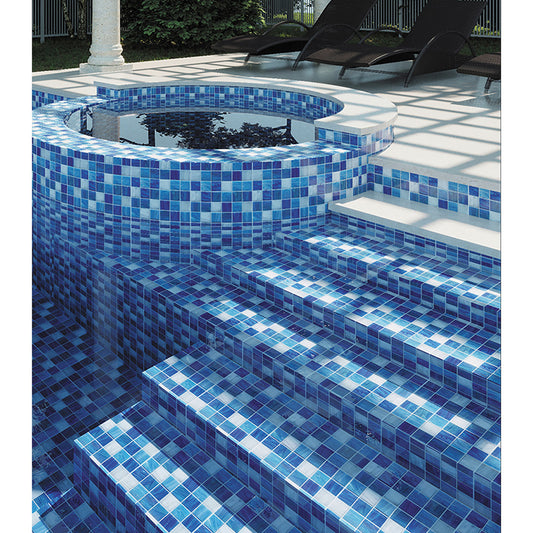 Blue and White Glossy Glass Mosaic Tile