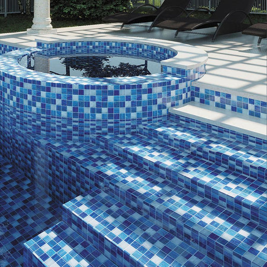 Blue White 12x12 Glossy Glass Uniform Square Mosaic Tile (20 pack, 20 sq ft/case) - Sample