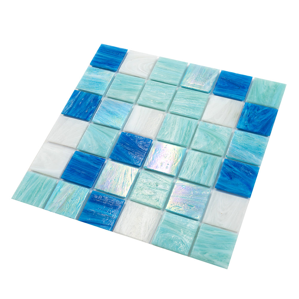 20-pack Mingles 12 in. x 12 in. Glossy Green and White Glass Mosaic Wall and Floor Tile (20 sq ft/case)