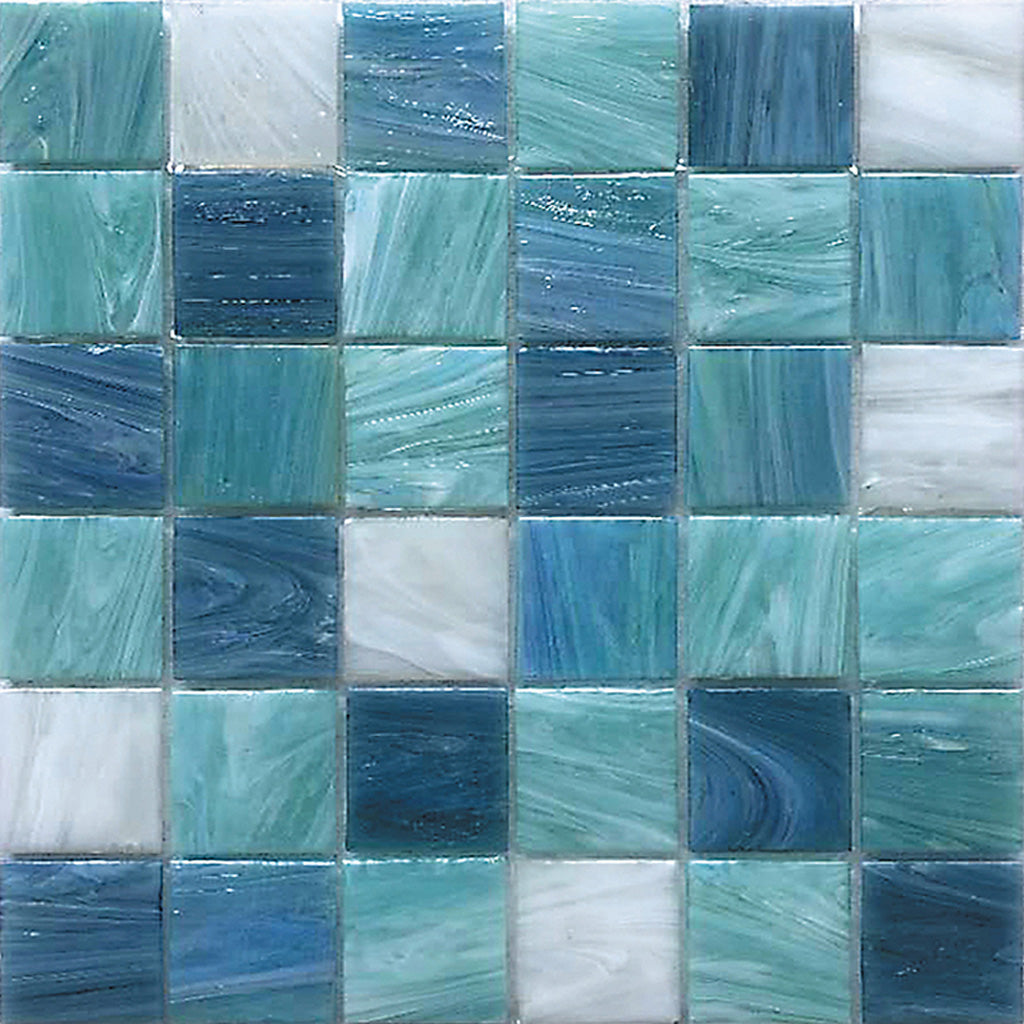 Green and White Glossy Glass Mosaic Tile