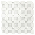 White octagon and clear glass polished wall tile mosaic 12x12 inch sheet