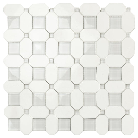 Sample-5-Pack White, Blue 12-in x 12-in Polished Glass Wall Tile