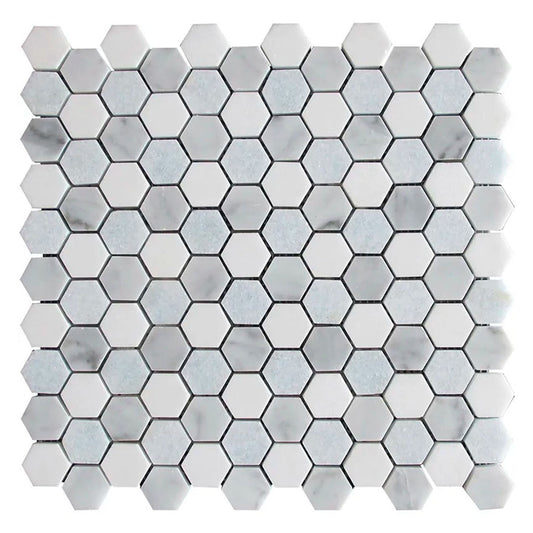 Nubes 11.2 in. x 11.8 in. Polished Pristine white and Gray Marble Mosaic Hexagon Wall and Floor Tile (4.59 sq ft/case) - 5 Pack