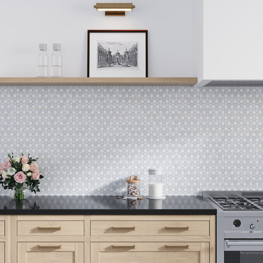 Pristine White Gray 11x12 Polished Hexagon Marble Mosaic Tile (5 pack, 4.59 sq ft/case)