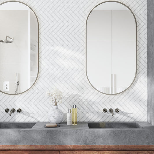 Snow White 10x11 Polished Arabesque Marble Mosaic Tile (5 pack, 3.75 sq ft/case)