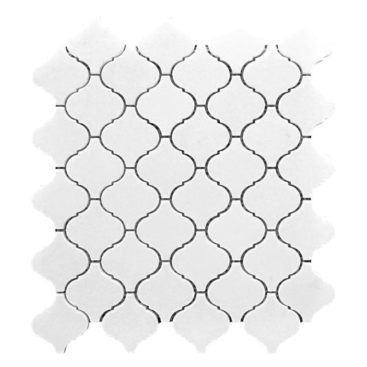 Snow White 10x11 Polished Arabesque Marble Mosaic Tile (5 pack, 3.75 sq ft/case) - Sample