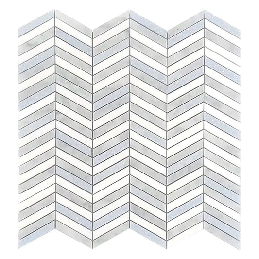 Nubes 12 in. x 12 in. Polished White, Gray and Blue Marble Mosaic Chevron Wall and Floor Tile (5 sq ft/case) - 5 Pack