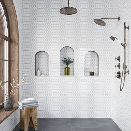 Pearl White 12x12 Polished Hexagon Marble Mosaic Tile (5 pack, 4.83 sq ft/case)